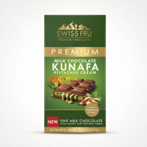 Swiss Fru Premium Milk Chocolate Bar – Crispy Kunafa & Creamy Pistachio Filling (150g)