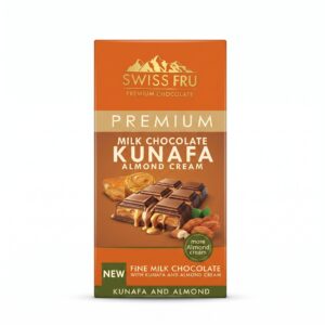 Swiss Fru Premium Milk Chocolate Bar – Crispy Kunafa & Velvety Almond Cream Filling (150g)