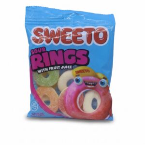Sweeto Sour Rings Fruit Juice Gummy Candy – Halal Chewy Fizzy Sugared Jelly Sweets