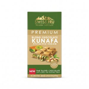 Swiss Fru Premium Blond Chocolate Bar – Crispy Kunafa & Rich Pistachio Cream Filling (150g)