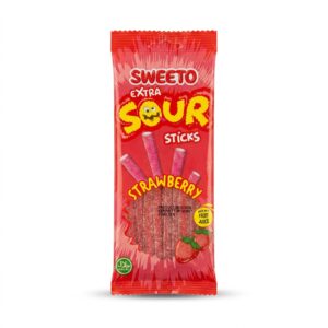Sweeto Extra Sour Sticks Strawberry Flavour Candy – 100g