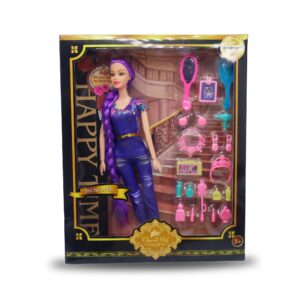 Charm Girl "Happy Time" Fashion Doll Set with Long Purple Hair & Beauty Accessories