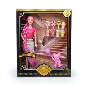 Charm Girl "Show Time" Sweet Treats Doll Set with Pink Hair & Pink Teddy Bear