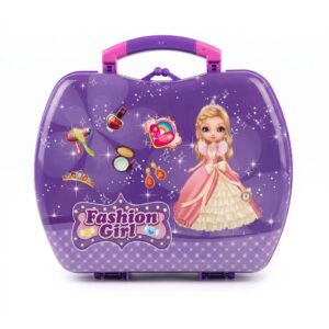 Fashion Girl Kids Mini Toy Vanity Case – Compact Portable Purple Princess Miniature Play Set for Girls